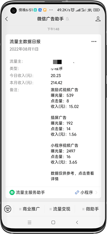 流量主真实收入：流量主广告点击一次多少钱